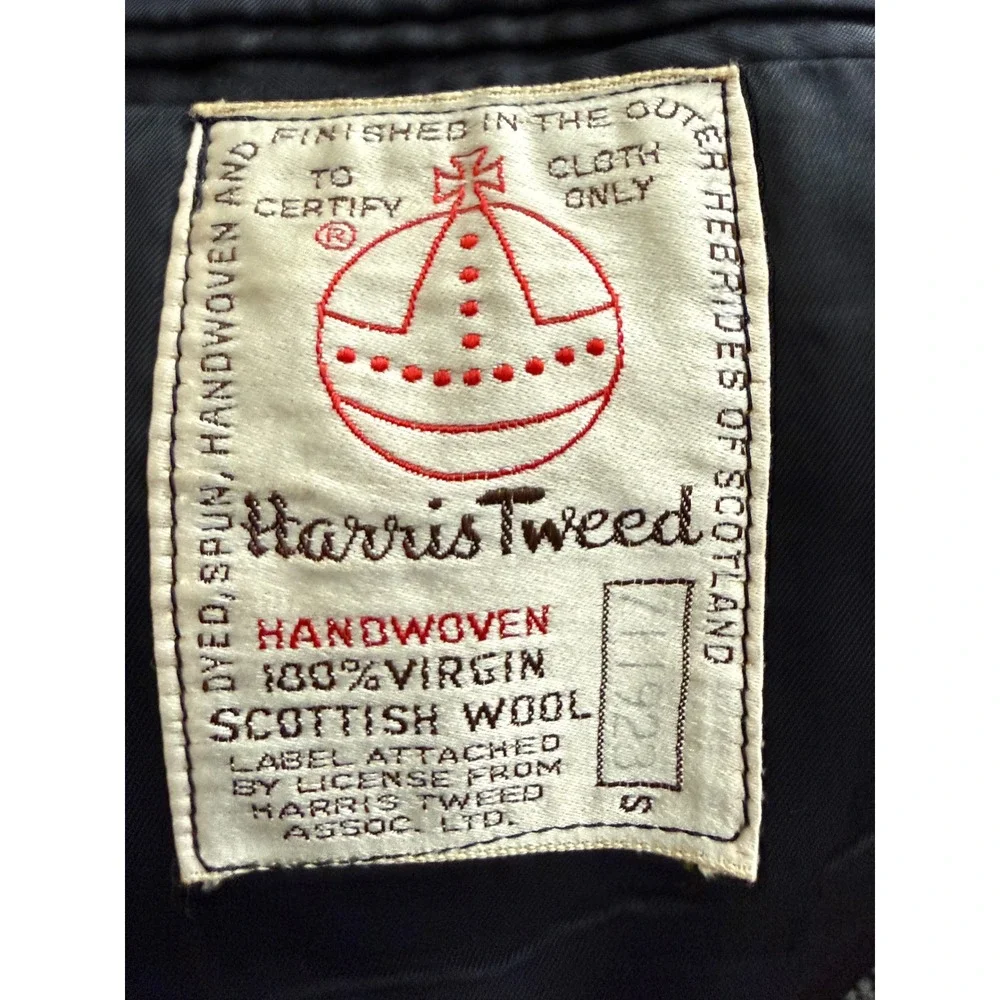 Harris Tweed Mens Grey Herringbone Wool Blazer Coat Handwoven Scotland qq06